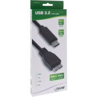 InLine® USB 3.2 Gen.1x2 Kabel, USB-C Stecker an Micro-B Stecker, schwarz, 1,5m