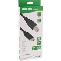 InLine® USB 2.0 Cable, USB-C male / USB-B male, black, 1m