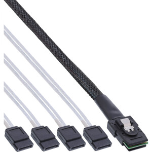 InLine® SAS cable, Mini SAS SFF8087 to 4x SATA, Crossover, OCF, 0.50m