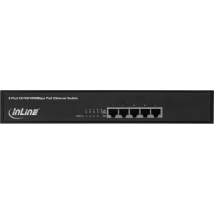 InLine® PoE+ Gigabit Netzwerk Switch 5 Port (4x PoE+), 1GBit/s, 11" (19" Winkel enthalten), Metall, lüfterlos