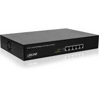 InLine® PoE+ Gigabit Netzwerk Switch 5 Port (4x PoE+), 1GBit/s, 11" (19" Winkel enthalten), Metall, lüfterlos