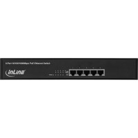 InLine® PoE+ Gigabit Netzwerk Switch 5 Port (4x PoE+), 1GBit/s, 11" (19" Winkel enthalten), Metall, lüfterlos