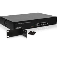 InLine® PoE+ Gigabit Netzwerk Switch 5 Port (4x PoE+), 1GBit/s, 11" (19" Winkel enthalten), Metall, lüfterlos