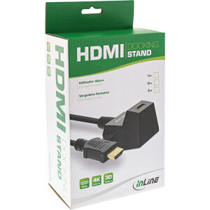 InLine® HDMI-HS Verl. m. Standfuß, m. Eth., 4K2K, ST / BU, schwarz / gold, 3m