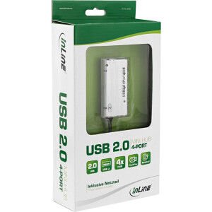 InLine® Mini USB 2.0 4-Port Hub, silber, inkl. Steckernetzteil