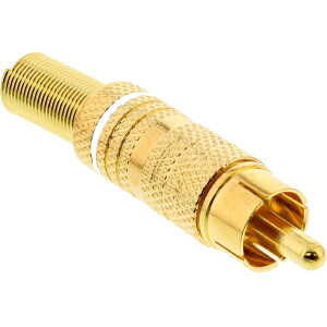 InLine® RCA metal male plug for soldering, gold, white ring, for 6mm cable