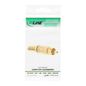 InLine® RCA metal male plug for soldering, gold, red ring, for 6mm cable