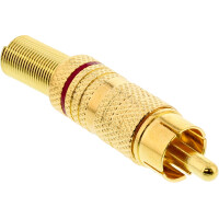 InLine® RCA metal male plug for soldering, gold, red ring, for 6mm cable