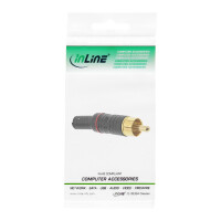 InLine® RCA metal male plug for soldering, black, red ring, for 6mm cable