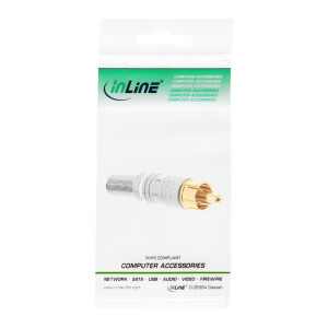 InLine® Cinchstecker Lötversion, Metall silber, Ring weiß, für 6mm Kabel