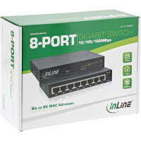 InLine® Network Switch 8-Port, 1Gb/s, Desktop, Metal, fanless, shielded ports