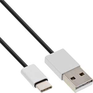 InLine® USB 2.0 Kabel, USB-C Stecker an A Stecker, schwarz/Alu, flexibel, 1m