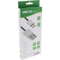 InLine® USB 2.0 Kabel, USB-C Stecker an A Stecker, schwarz/Alu, flexibel, 1,5m