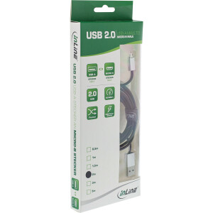 InLine® Micro-USB 2.0 Kabel, USB-A ST an Micro-B ST, schwarz/Alu, flexibel, 1m