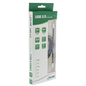 InLine® USB 2.0 Kabel, USB-C ST an Micro-B ST, schwarz/Alu, flexibel, 1,5m