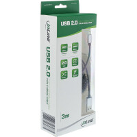 InLine® USB 2.0 Spiralkabel, Typ C Stecker an A Stecker, schwarz/Alu, flexibel, 3m