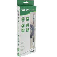 InLine® USB 2.0 Spiralkabel, Typ C Stecker an Micro-B Stecker, schwarz/Alu, flexibel, 1m