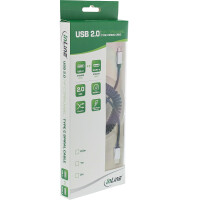 InLine® USB 2.0 Spiralkabel, USB-C ST an Micro-B ST, schwarz/Alu, flexibel, 3m