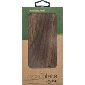 InLine® woodplate, USB Powerbank 5.000mAh, mit LED Anzeige, Echtholz, Walnuss