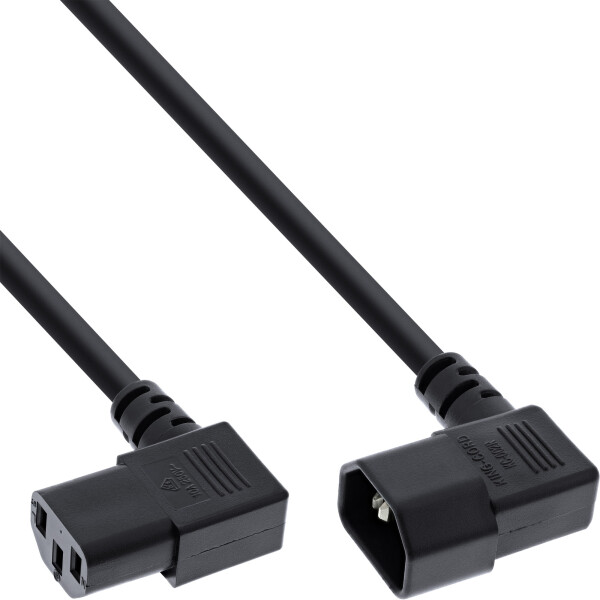 InLine® power cable C13 / C14, black, angled, 3m