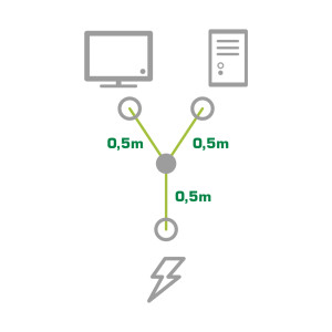 InLine® Netz-Y-Kabel, 1x Schutzkontakt ST zu 2x Kaltgeräte ST, 1m