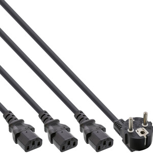 InLine® Y-power cable 1x CEE 7/7 / 3x 3pin IEC C13 male, black, 3m