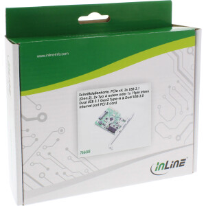 InLine® Schnittstellenkarte, PCIe x4, 2x USB 3.1, 2x Typ A extern oder 1x 19pin intern