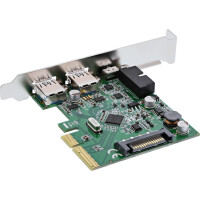 InLine® Schnittstellenkarte, PCIe x4, 2x USB 3.1, 2x Typ A extern oder 1x 19pin intern