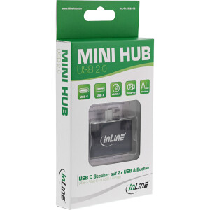 InLine® Mini USB 2.0 Hub, USB C Stecker auf 2x USB A Buchse, schwarz