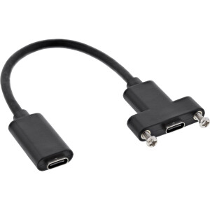 InLine® USB 3.2 C female / female with flange cable, black, 0.20m