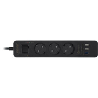 InLine® Power Strip 3 Port with QC USB, 3x Type F German with switch and child safety black 1.5m