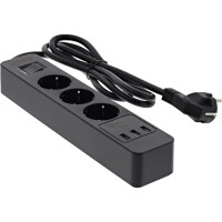 InLine® Power Strip 3 Port with QC USB, 3x Type F German with switch and child safety black 1.5m