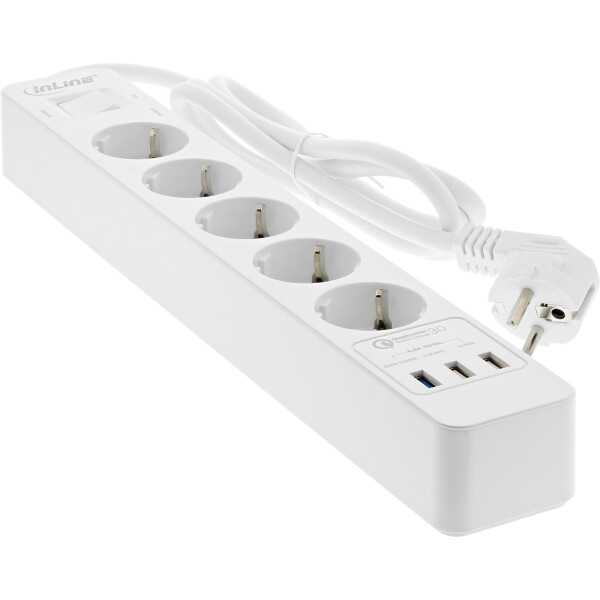 InLine® Socket strip, 5-way CEE 7/3, with protection and USB QC3.0 white