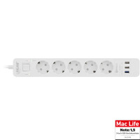 InLine® Socket strip, 5-way CEE 7/3, with protection and USB QC3.0 white