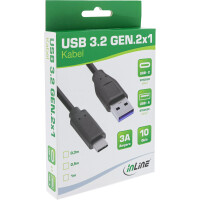 InLine® USB 3.2 Gen.1x2 Cable, USB-C male / USB-A male, black, 0.3m