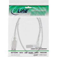 InLine® USB 2.0 Kabel, A an B, rechts abgewinkelt, transparent, 0,3m