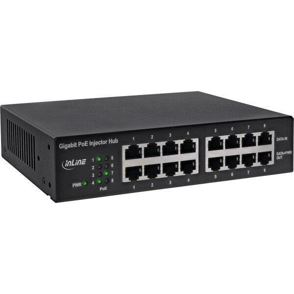 InLine® PoE+ Gigabit Network Injector Hub 8 Port (8x PoE+), 1Gb/s, 19" 1U