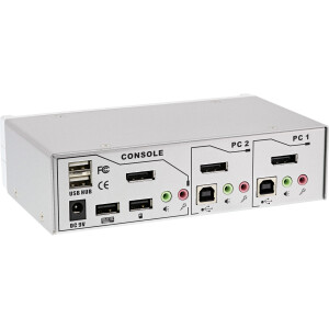 InLine® KVM Desktop Switch, 2-fach, DisplayPort 1.2, 4K, USB 2.0, Audio