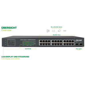 InLine® PoE+ Gigabit Netzwerk Switch 24 Port, 1Gb/s, 2xSFP,19"1HE (inkl. Winkel)