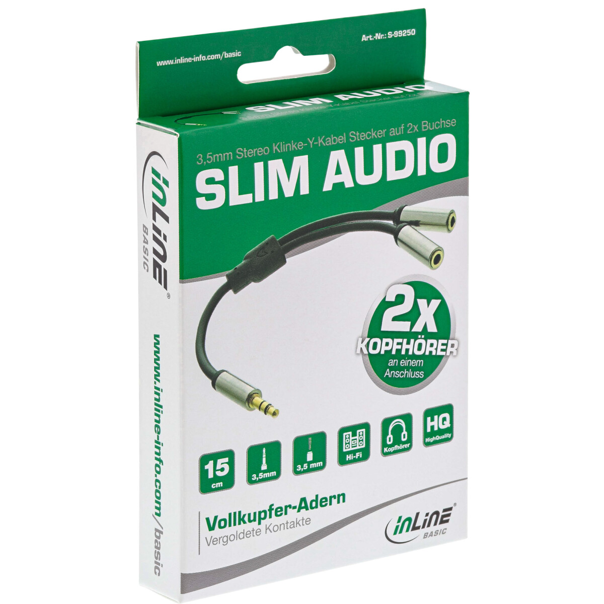 InLine® Basic Slim Audio Y-Cable 3.5mm M / 2x F, 0.15m