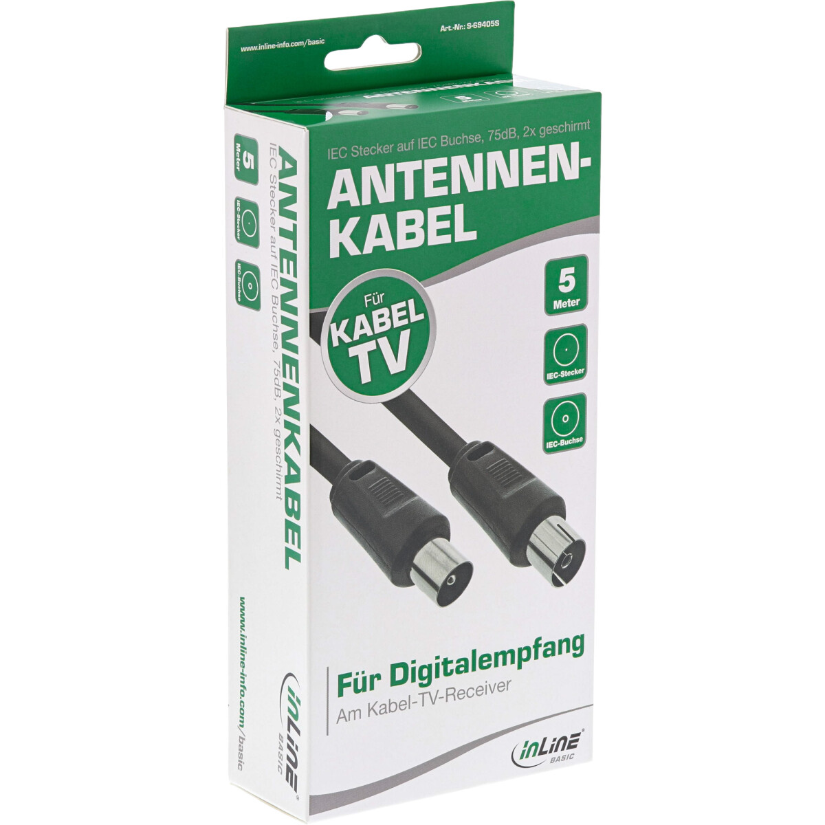 InLine® Basic Antennenkabel, 2x geschirmt, >75dB,...