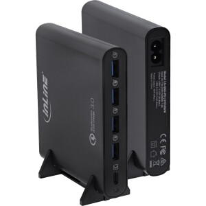 InLine® Quick Charge 3.0 USB Notebook-Netzteil, Ladegerät, 4x USB A + USB Typ-C, 80W, schwarz