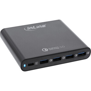 InLine® Quick Charge 3.0 USB Notebook-Netzteil, Ladegerät, 4x USB A + USB Typ-C, 80W, schwarz