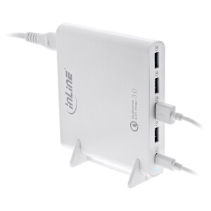 InLine® Quick Charge 3.0 USB Notebook-Netzteil, Ladegerät, 4x USB A + USB Typ-C, 80W, weiß