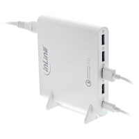 InLine® Quick Charge 3.0 USB notebook power supply, 4x USB A + USB Type-C, 80W, white