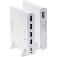 InLine® Quick Charge 3.0 USB notebook power supply, 4x USB A + USB Type-C, 80W, white