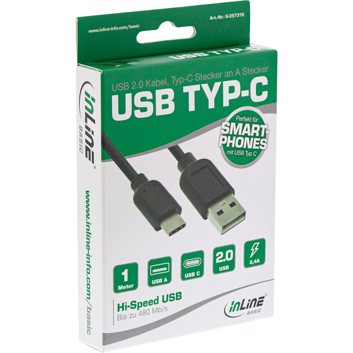 InLine® Basic USB 2.0 Kabel, Typ C ST an A ST,...