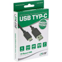 InLine® Basic USB 2.0 Cable, Type C male to A male, black, 1m