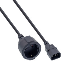 InLine® Power cable, C14 to earthing contact female, black, 0.5m