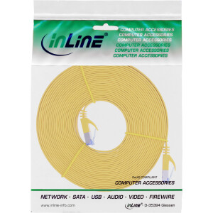 InLine® Flat patch cable, U/FTP, Cat.6A, yellow, 10m